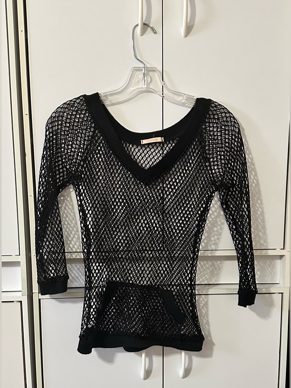 Forever 21 Black Fishnet V-Neck Top